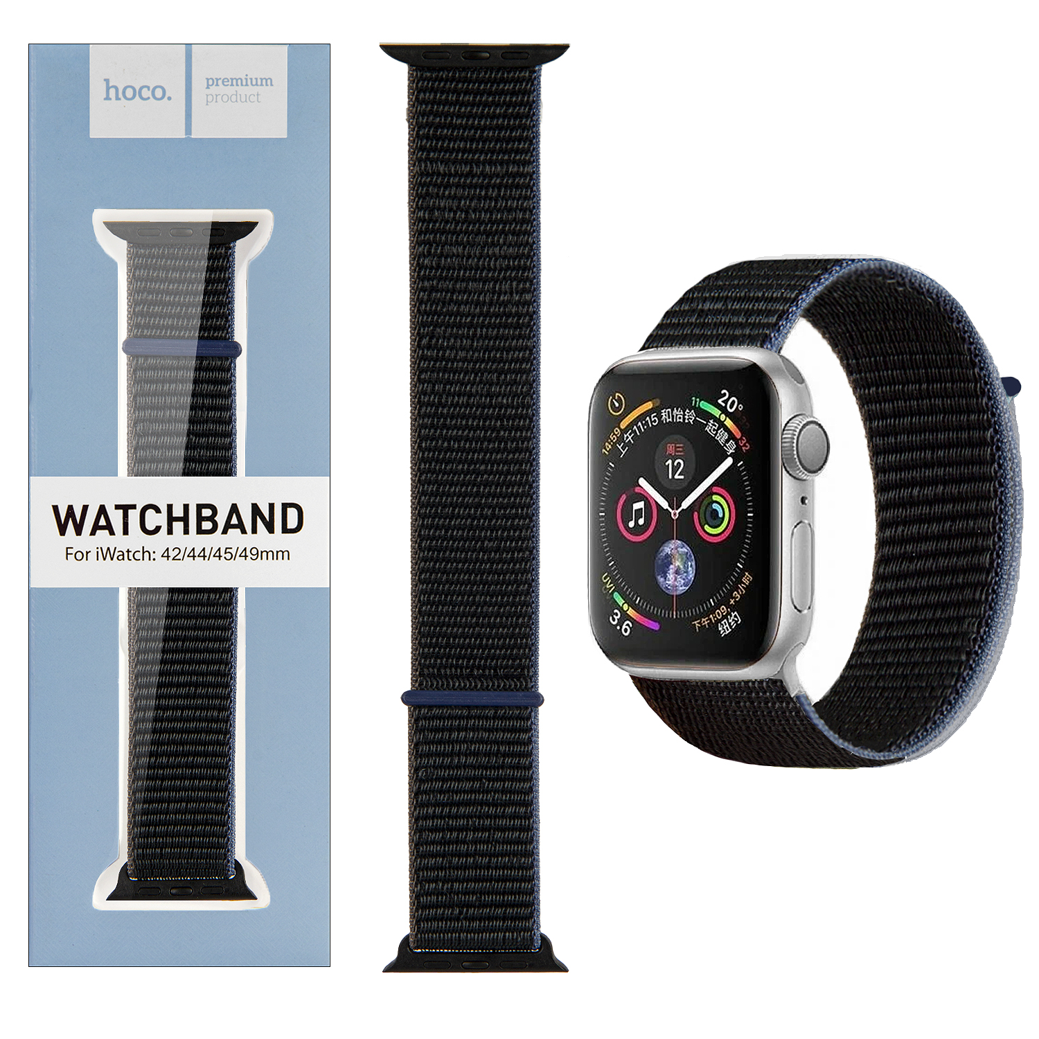 Ремешок для Apl watch 42/44/45mm Watchband WA02 nylon strap charcoal HOCO
