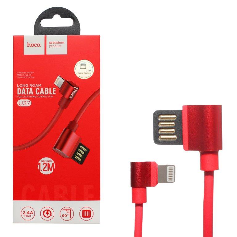 Кабель U37 USB Lightning Г-образный штекер 1.2m HOCO красный
