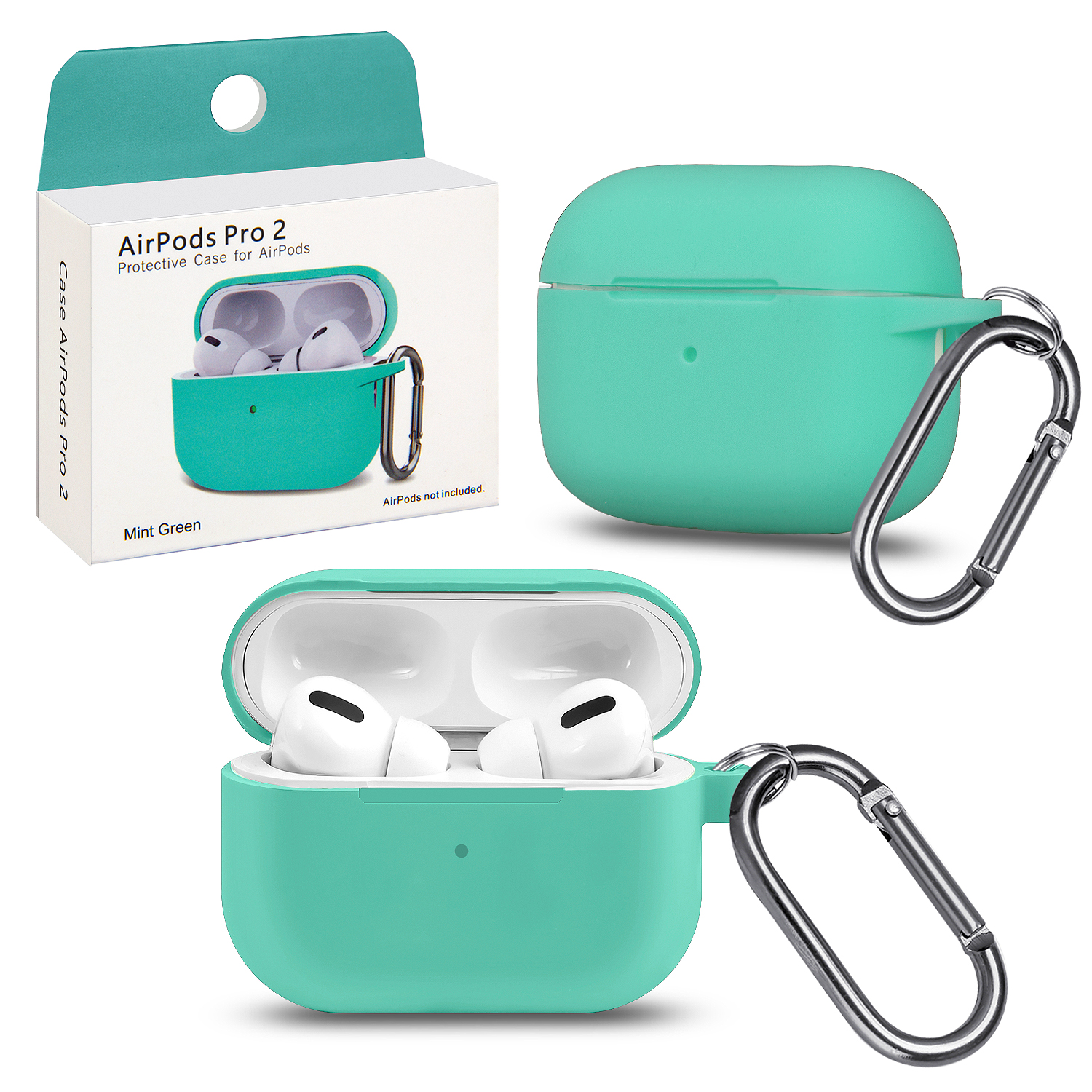 Чехол Apods Pro 2 Mint Green с карабином #7