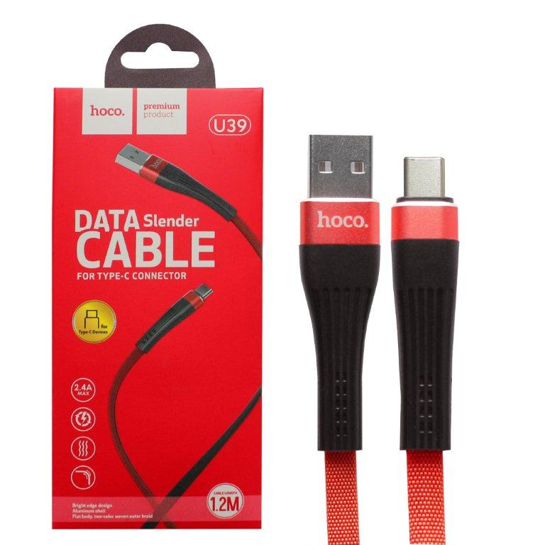 Кабель U39 USB Type-C 1m HOCO черный с красным