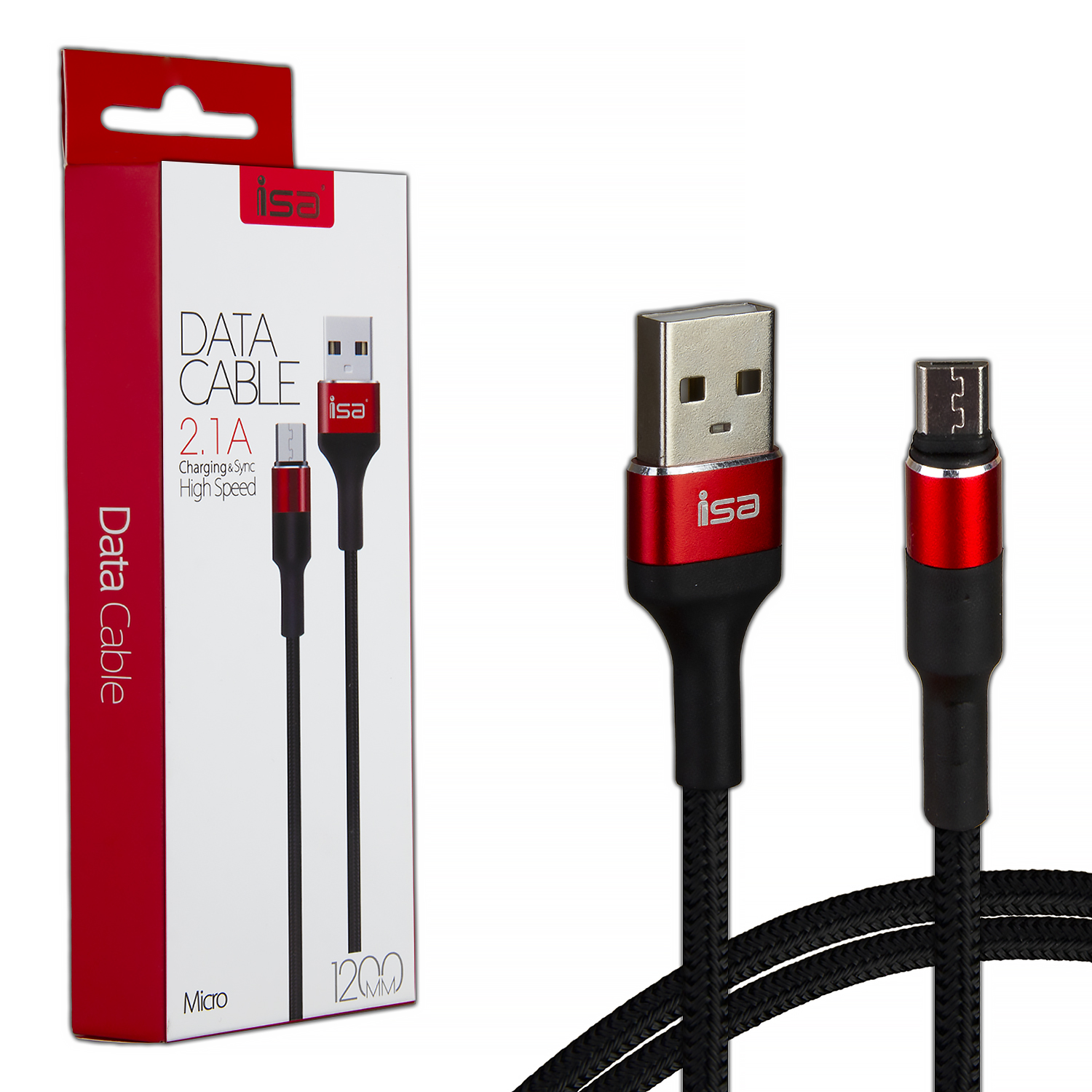 *Кабель USB Micro USB 1.2m 2.1A Nylon+Metal ISA черный с красным