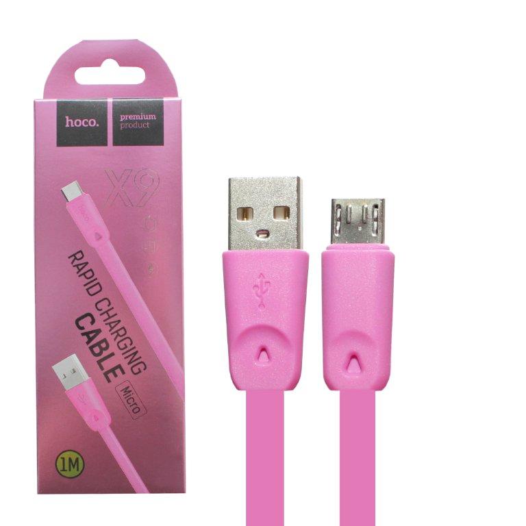 Кабель USB Micro USB X9 1M плоский HOCO розовый