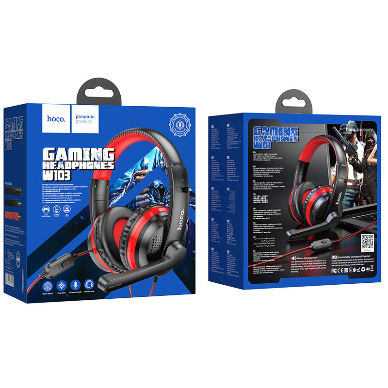 Наушники W103 Gaming headphones проводные HOCO черно-красные