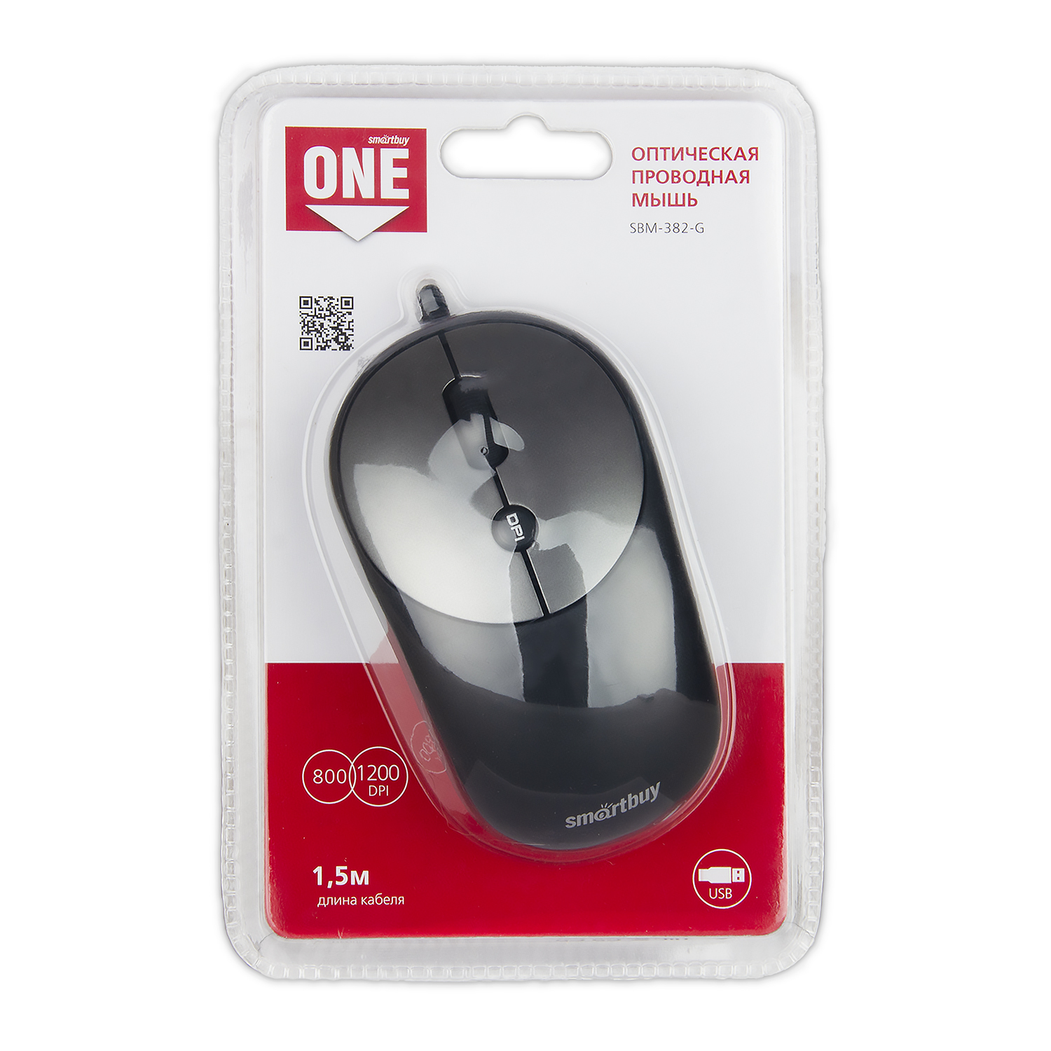 Мышь проводная Smartbuy ONE 382 черная-серый металлик (SBM-382-G) / 40