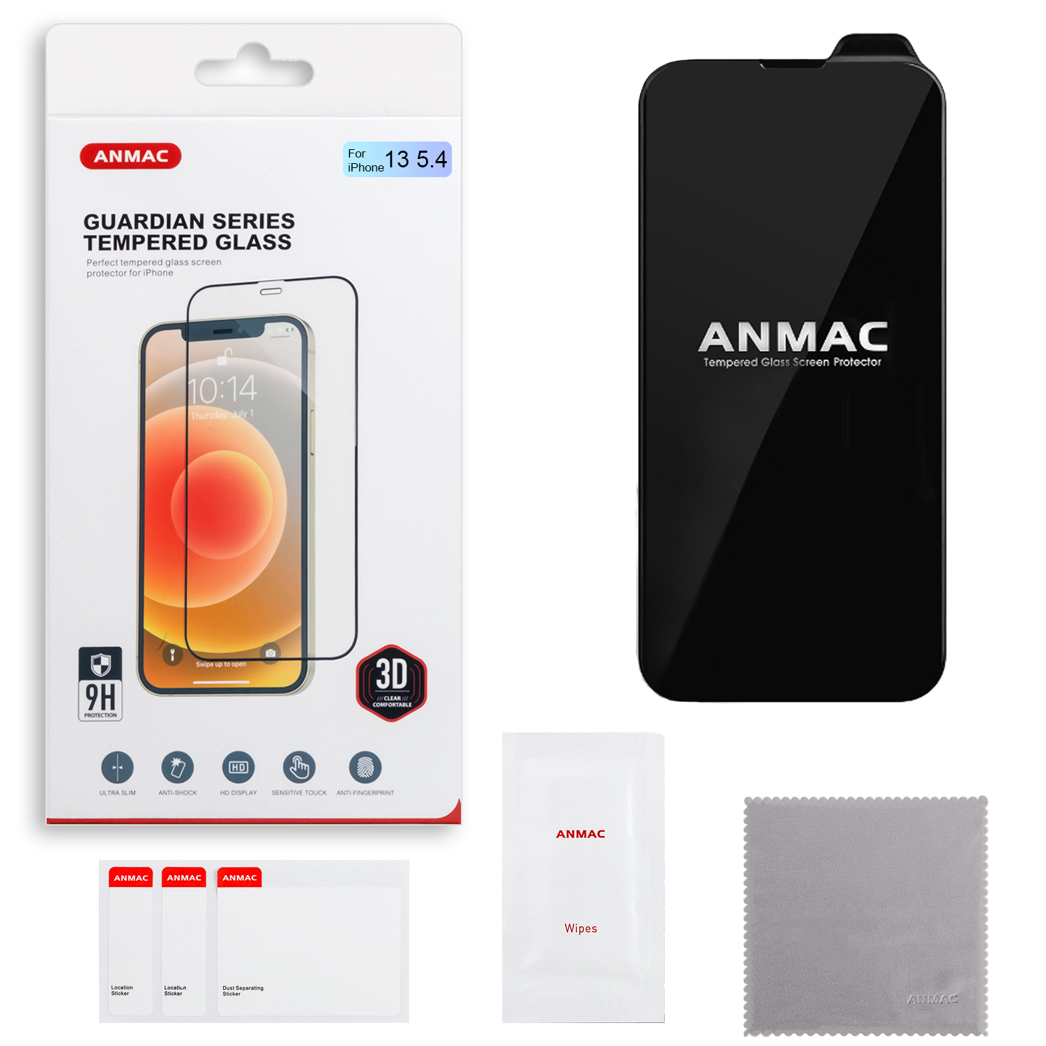Защитное стекло iPh 13 Mini 3D ANMAC черный Арт. 1137133
