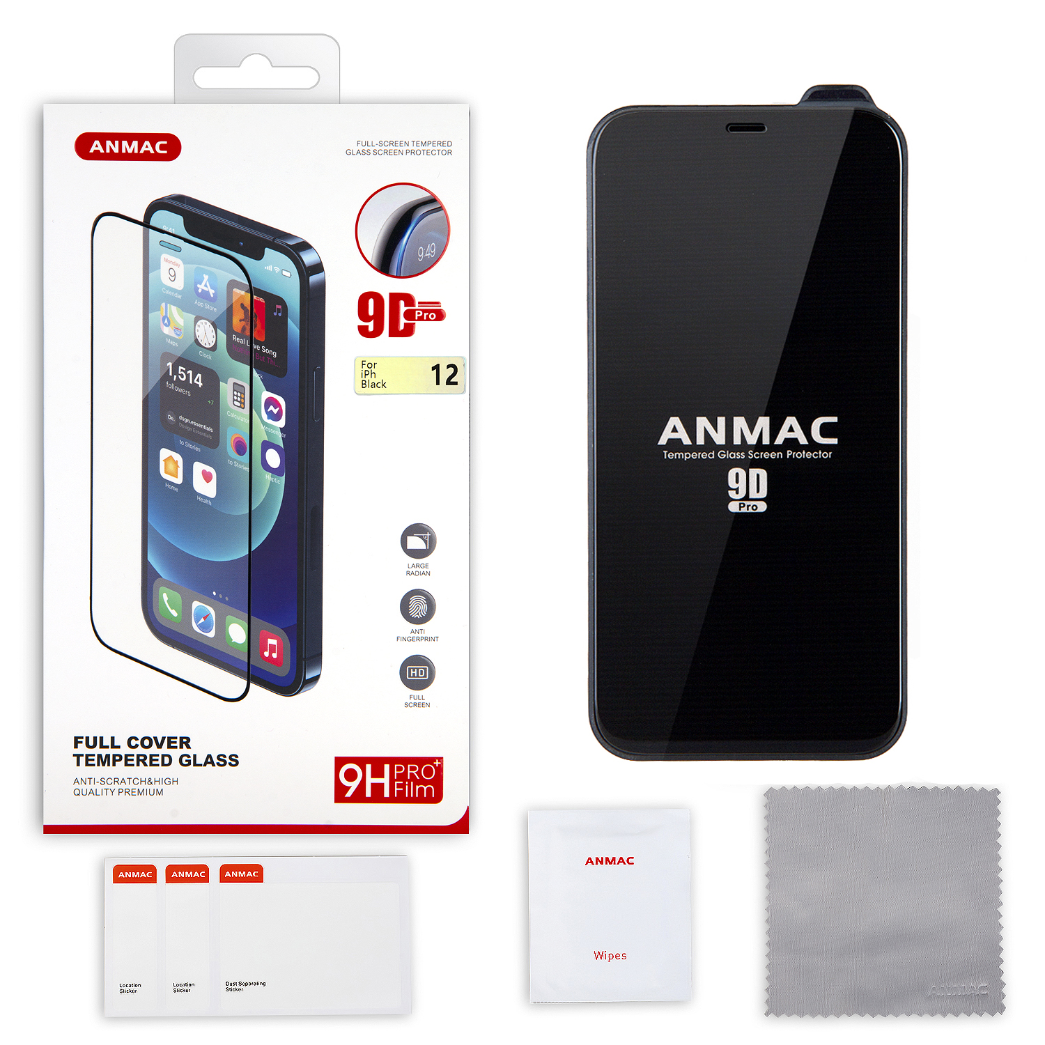 Защитное стекло iPh 12/12 Pro 9D ANMAC Арт.1137336