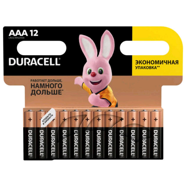 Батарейка Duracell Basic LR03 AAA BL12 Alkaline 1.5V BE (12/144/48960)