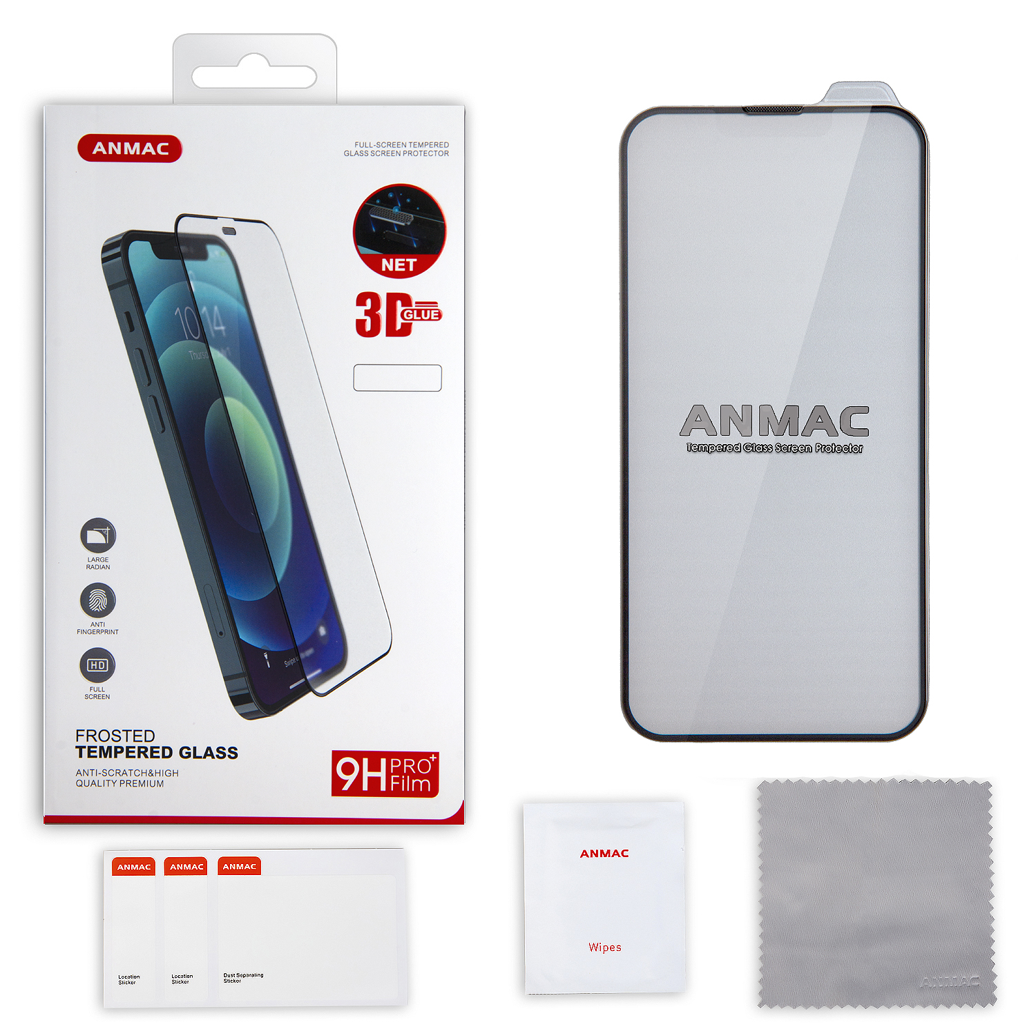 Защитное стекло iPh 14 (6.1) ANMAC 3D матовый с сеточкой Арт.1137420