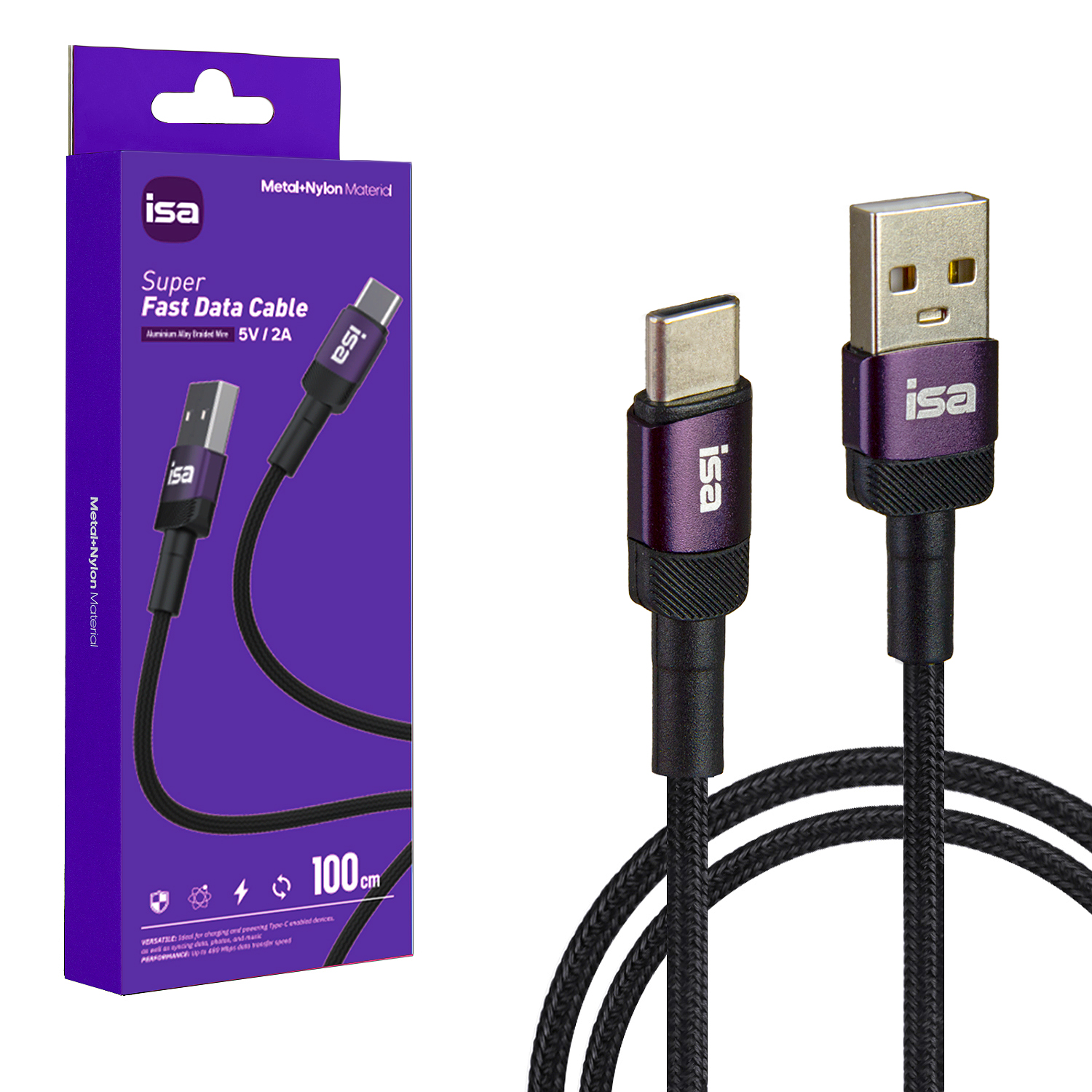 Кабель USB Type-C 1m 5V 2A BX-3 ISA черно-фиолетовый