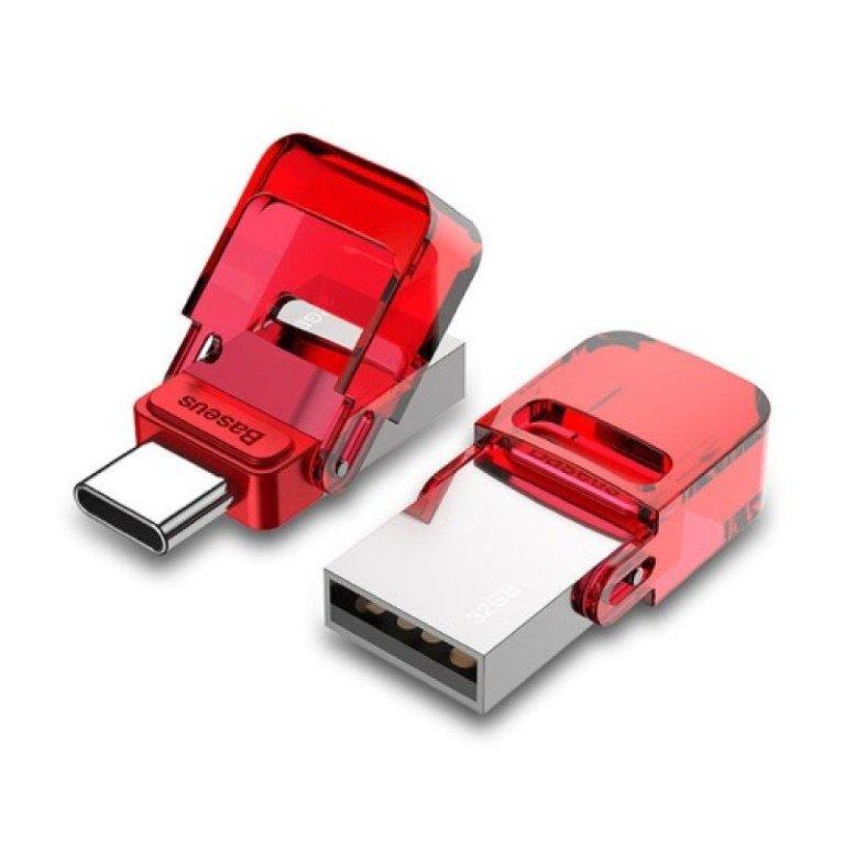 USB Флэш 32 Gb + переходник Type-C Baseus красный