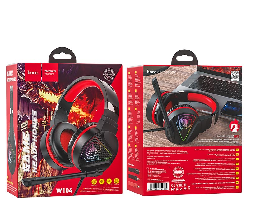 Наушники W104 Game headphones проводные HOCO черно-красные