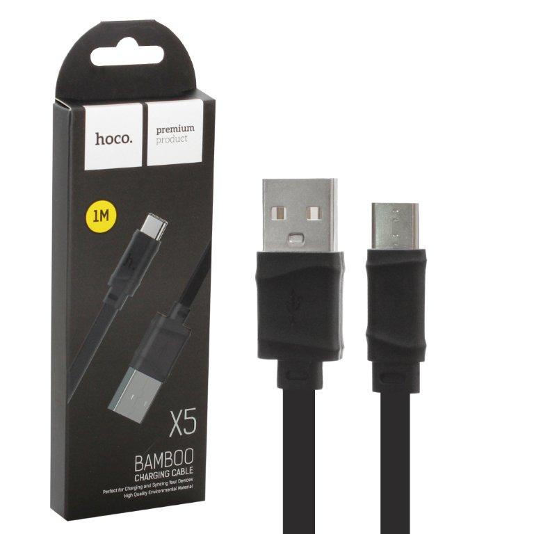 Кабель X5 USB Type-C 1m плоский HOCO черный
