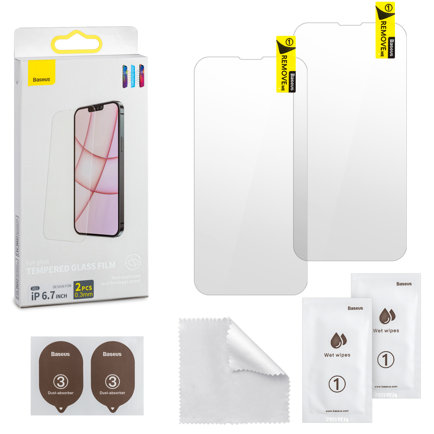 Защитное стекло iPh 13 Pro Max/14 Plus (6.7) Baseus Антибликовое 0.3mm 2 шт прозрачное
