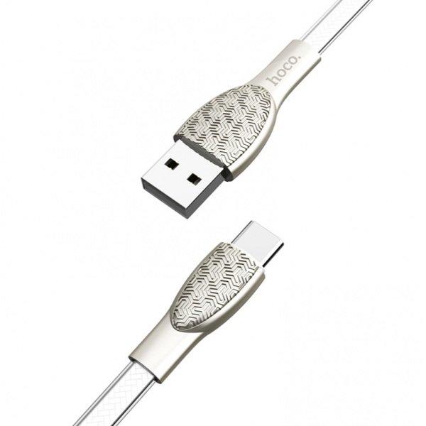 Кабель U52 USB Type-C 1.2m  2.4A HOCO серебро