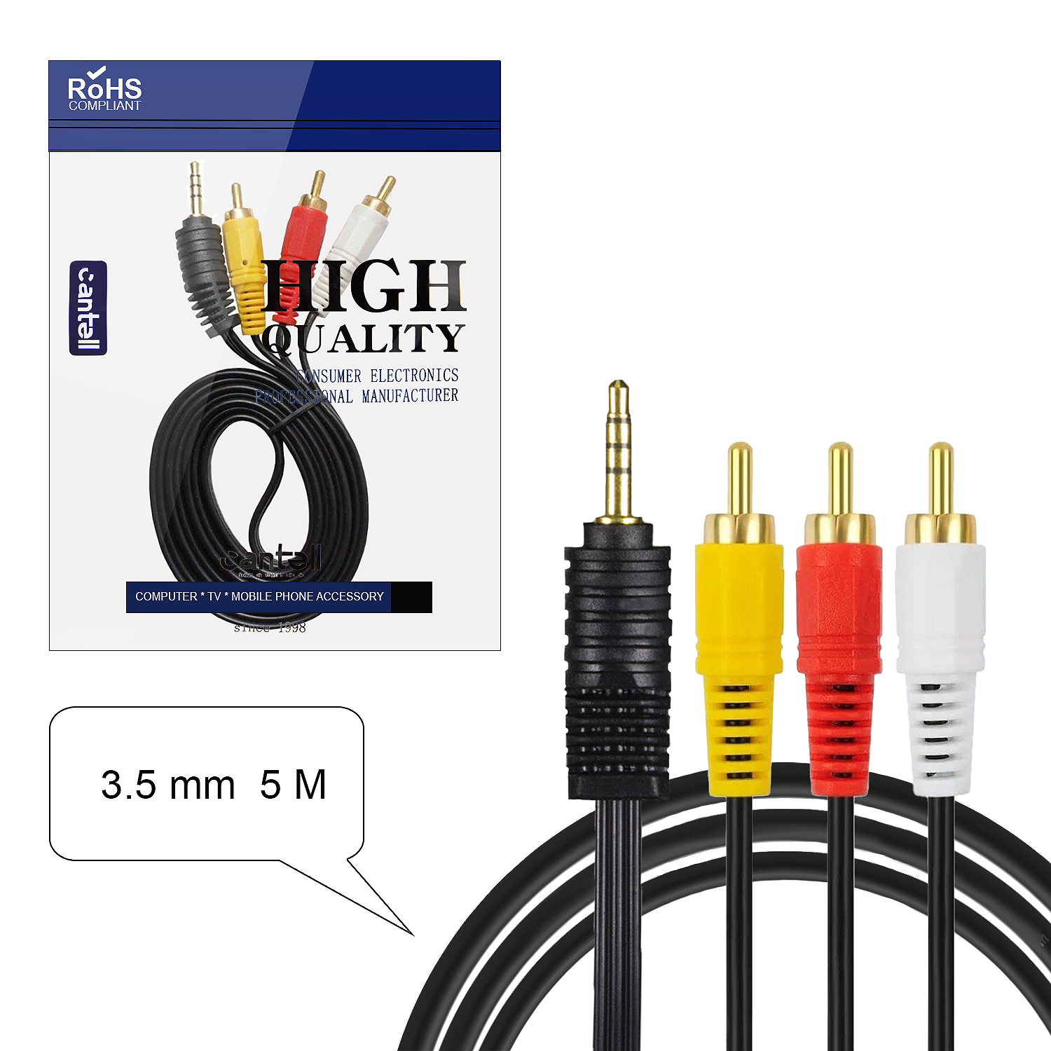 *Кабель AUX 3.5 на 3 RCA никелистый 5M