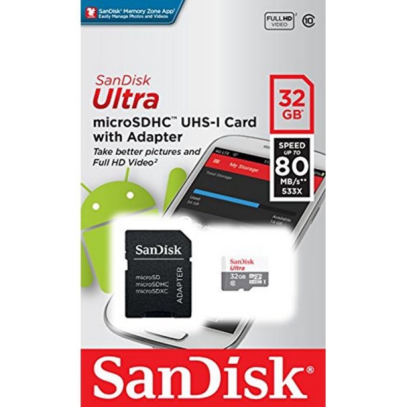 Micro SD 32GB SanDisk Class 10 Ultra Android (100 Mb/s) + SD адаптер