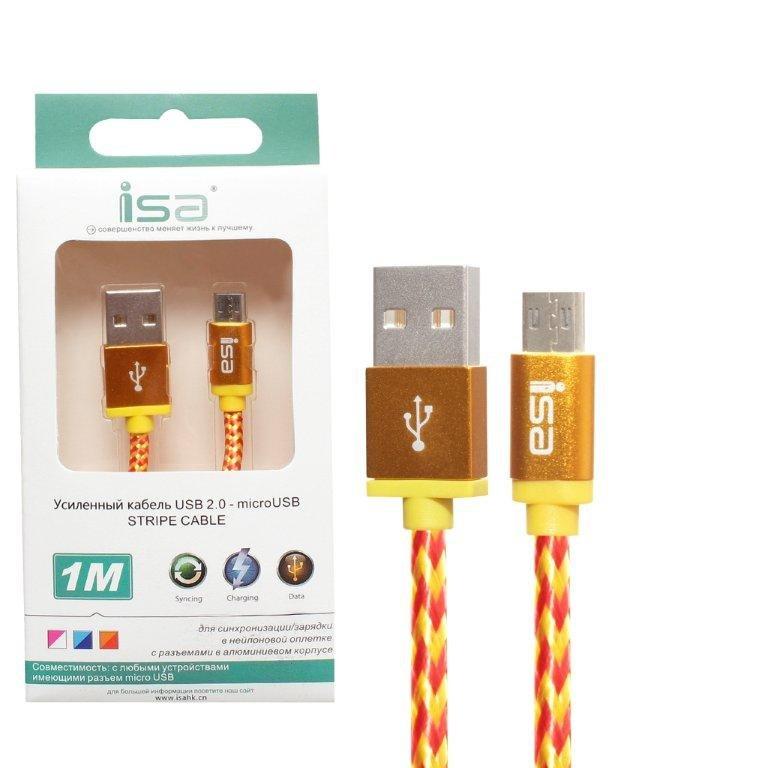 Кабель USB Micro USB 1M в оплетке ISA оранжевый