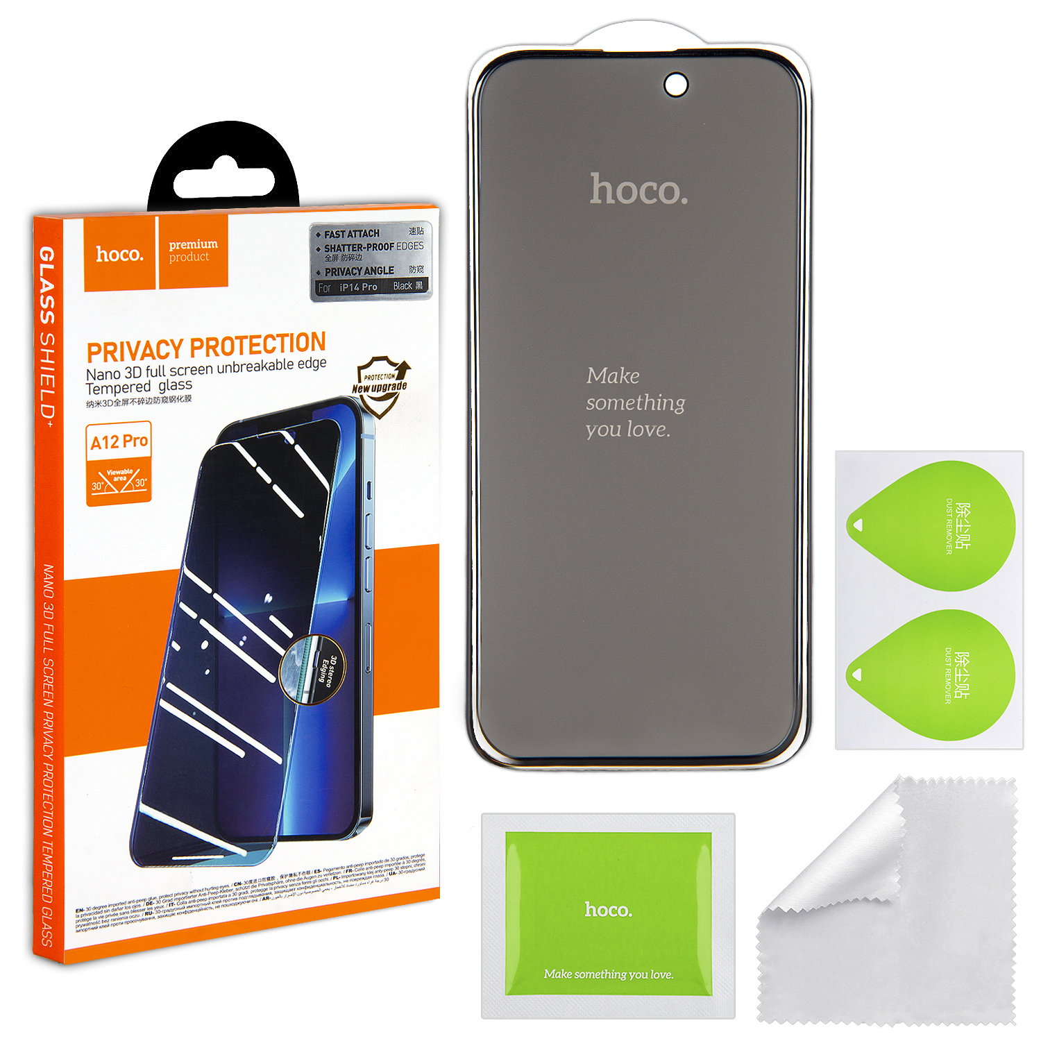 Защитное стекло iPh 14 Pro (6.1) 3D black (A12 Pro) HOCO Privace усиленые края