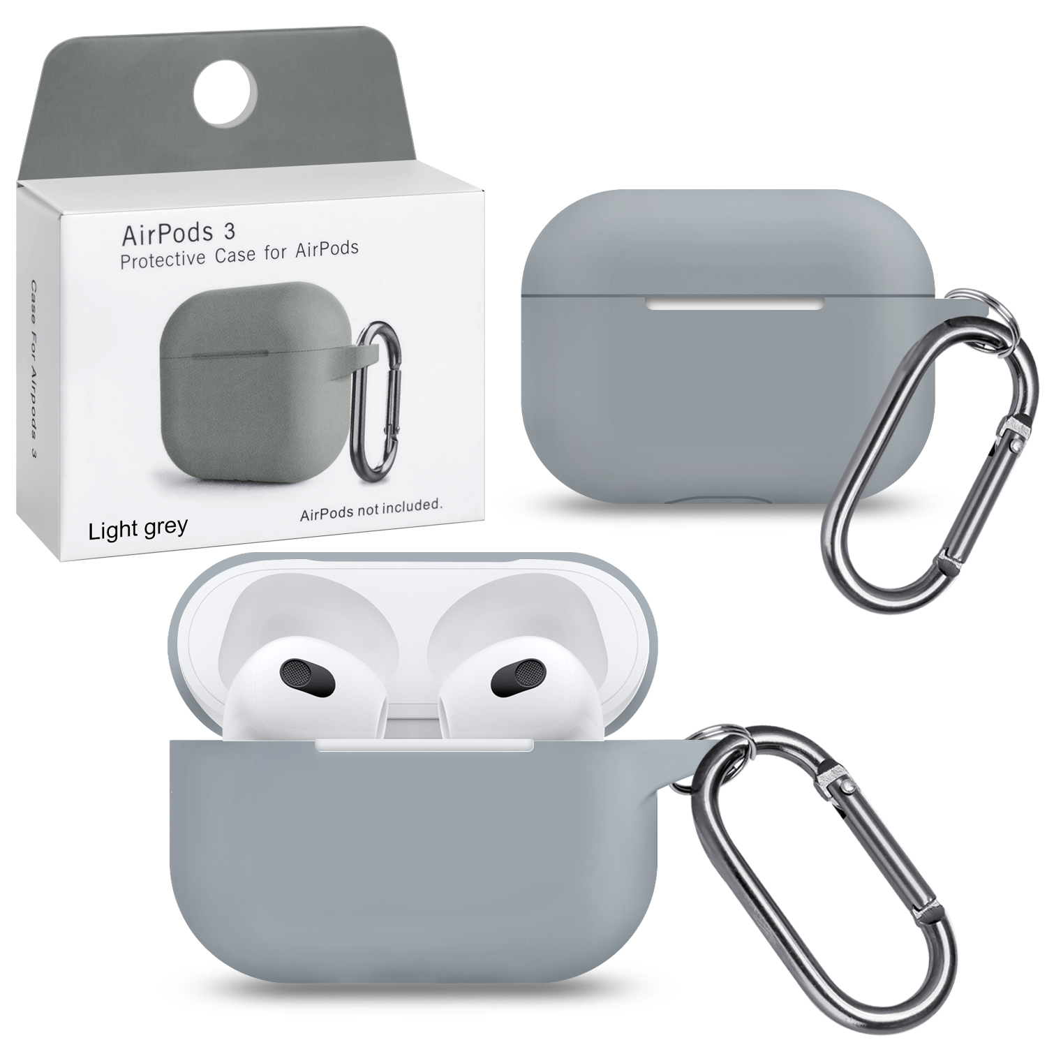 Чехол APods 3 Light grey с карабином #3