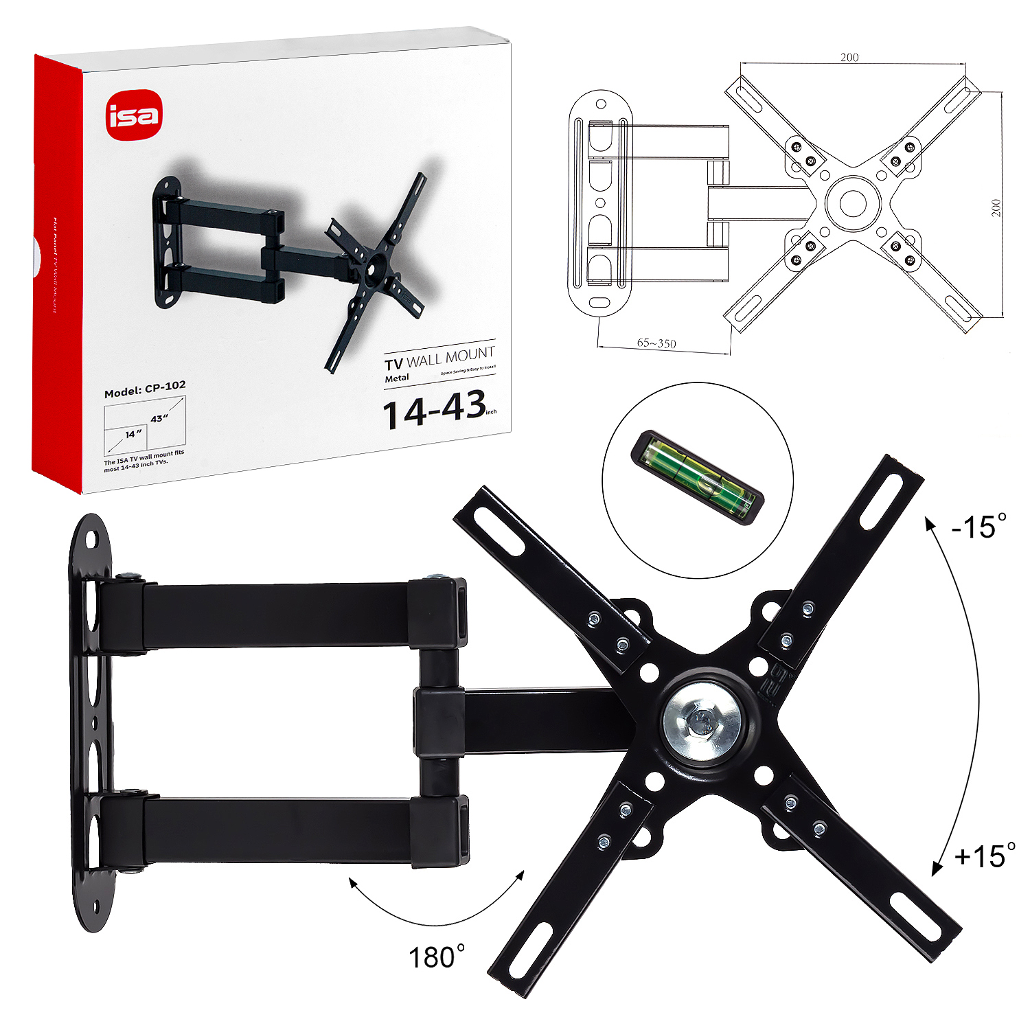 Кронштейн для TV 14"-43" CP102 ISA (10шт/кор)