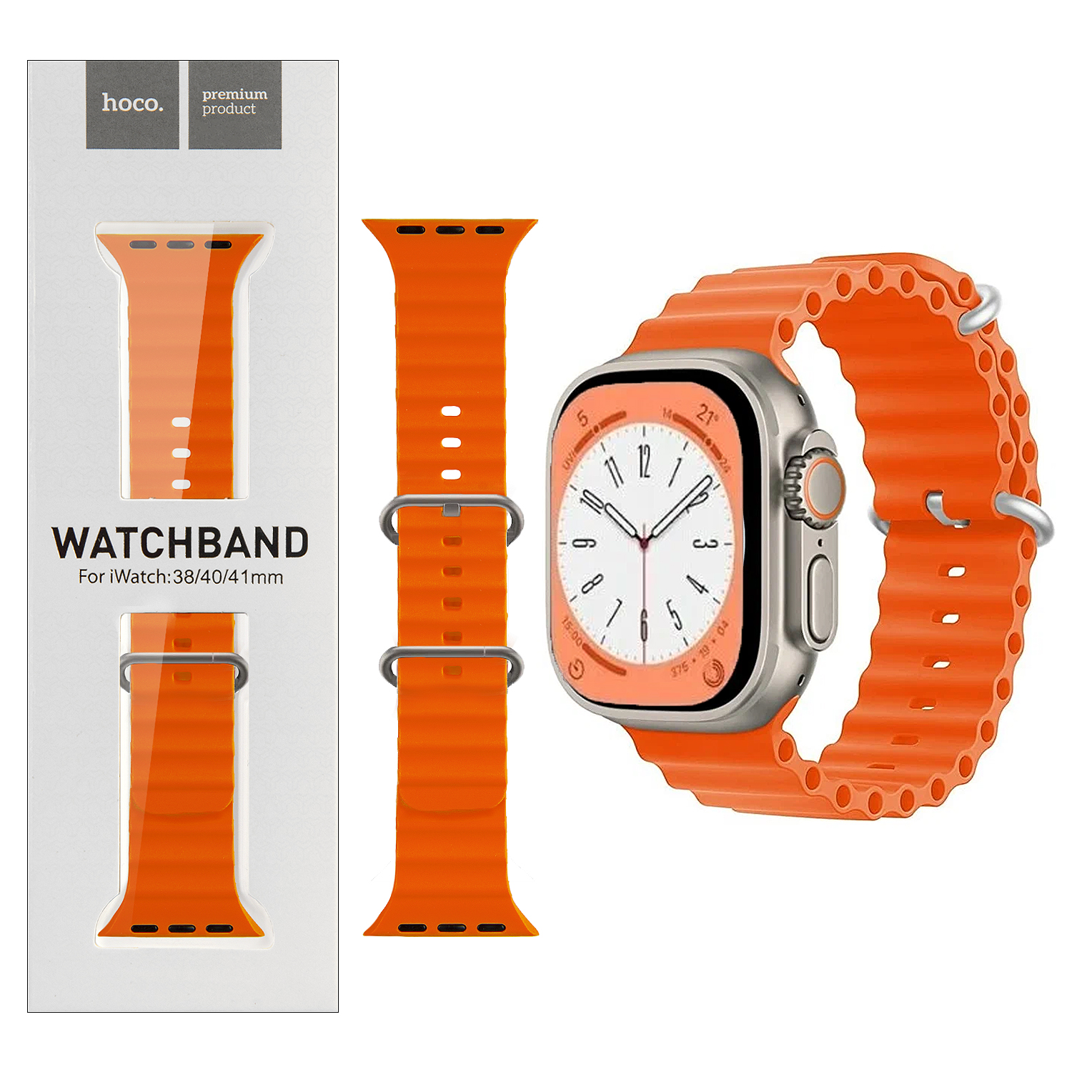 Ремешок для Apl watch 38/40/41mm Watchband WA12 Or. series marine double silicone orange HOCO