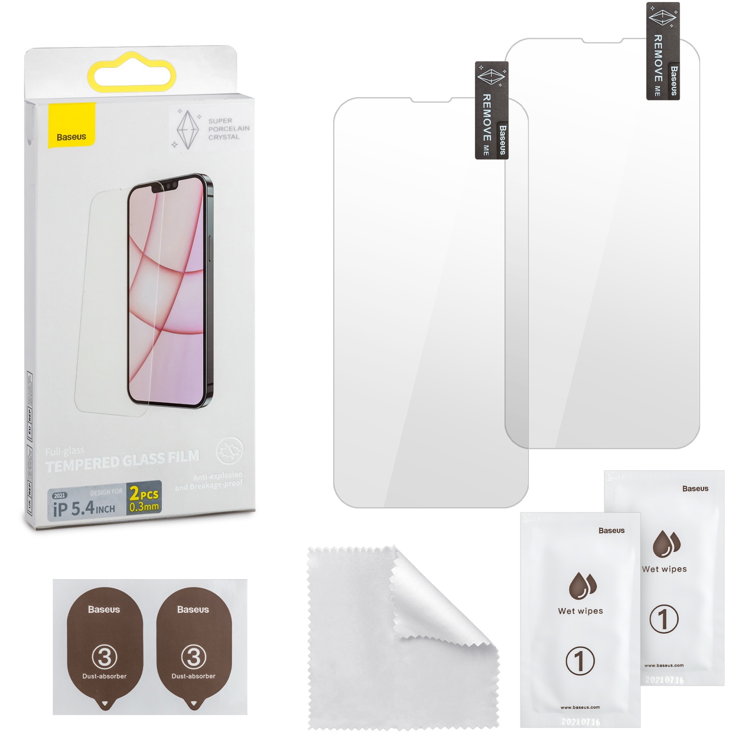 Защитное стекло IPH 13 Mini 5.4 (2021) Baseus без рамки Super Crystal Clear 0.3mm 2 шт 