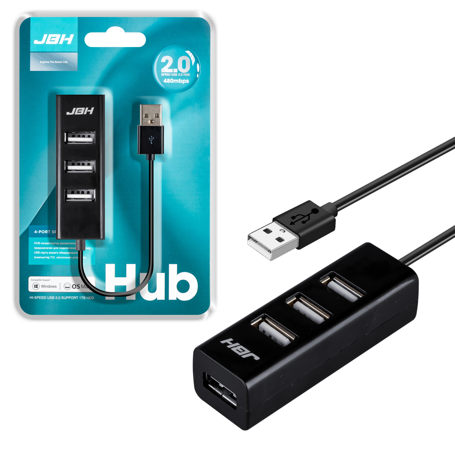 HUB USB на 4 USB 1.1  HUB-112 JBH черный