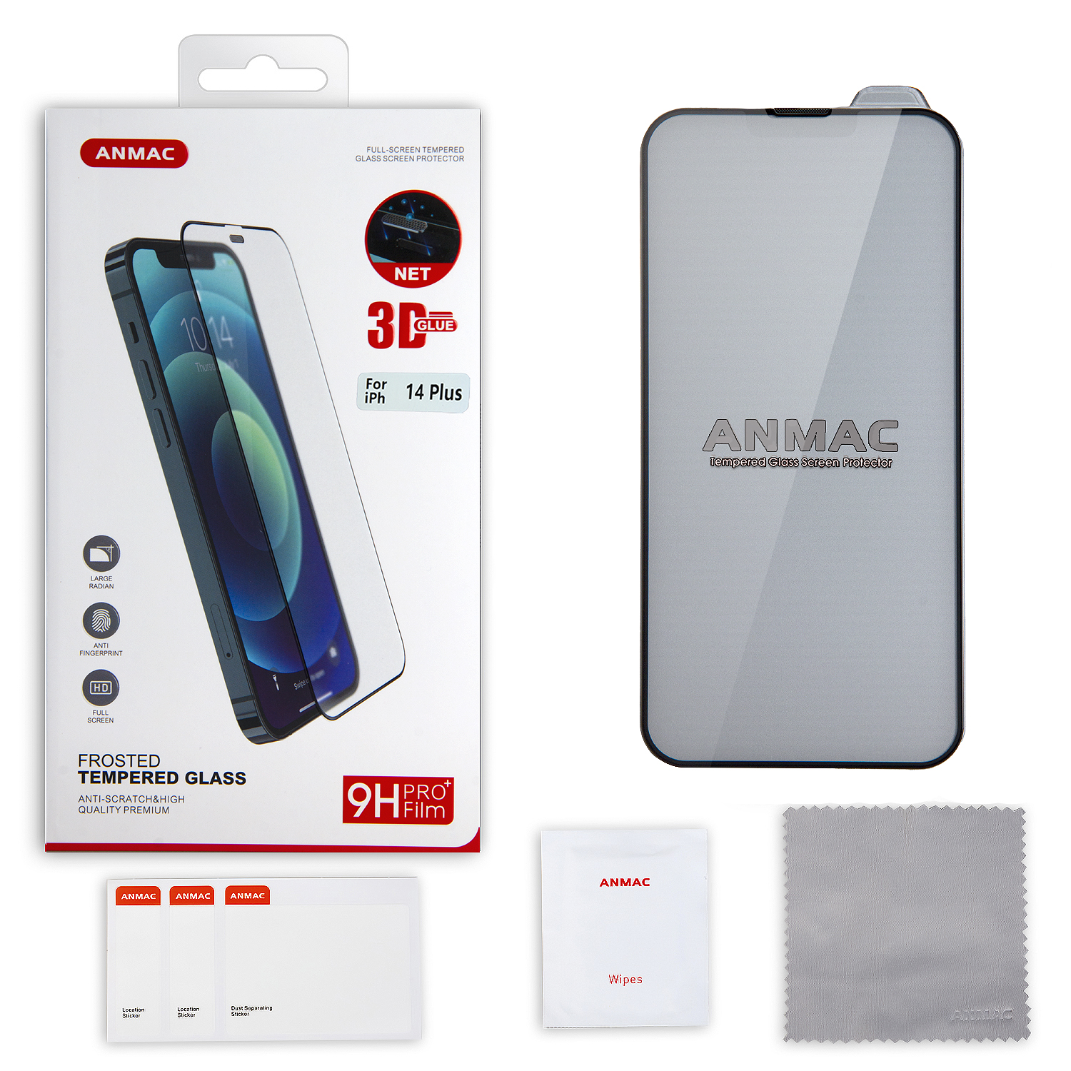 Защитное стекло iPh 14 Plus (6.7) ANMAC 3D матовый с сеточкой Арт.1137422