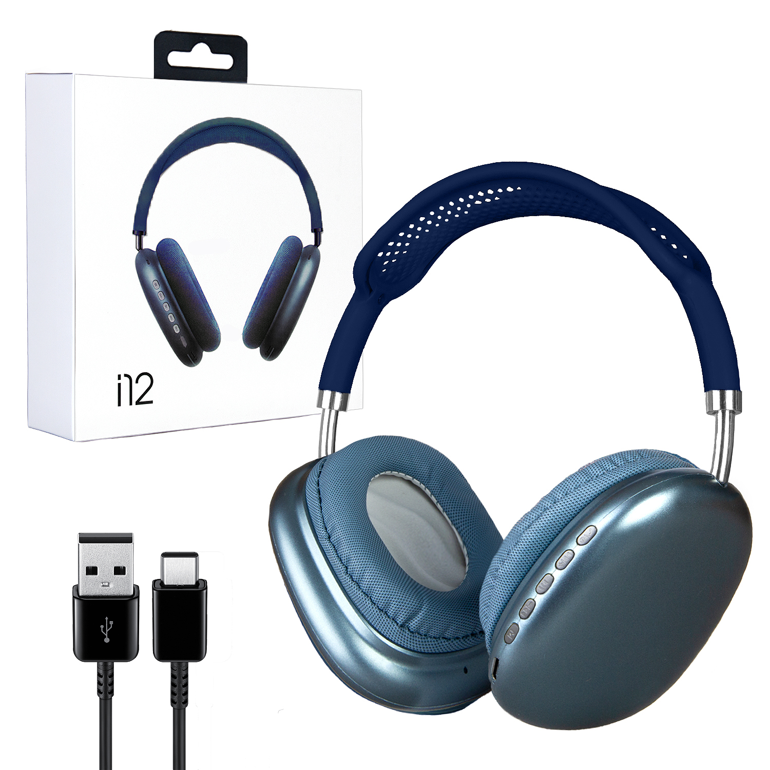 Наушники Bluetooth i12 синие (80шт/кор)