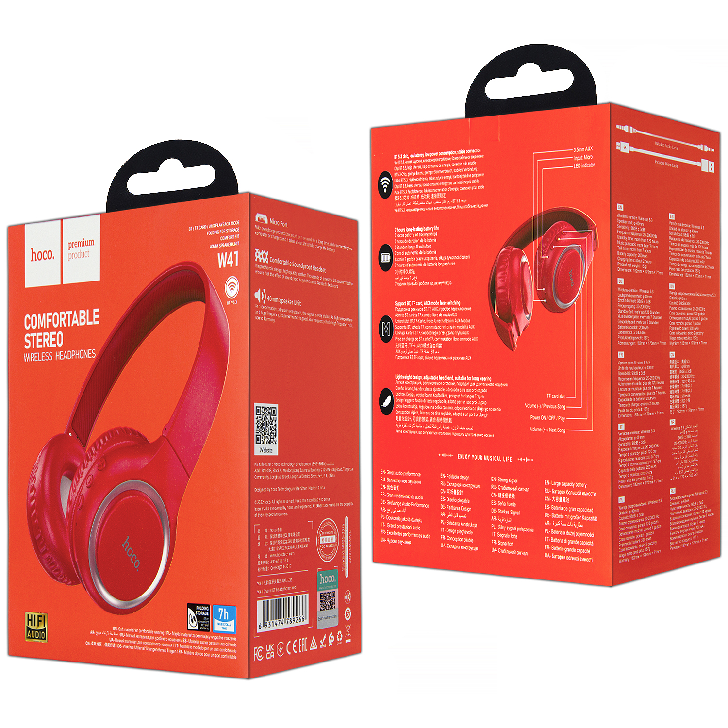 Наушники W41 Wireless Headphones HOCO красные