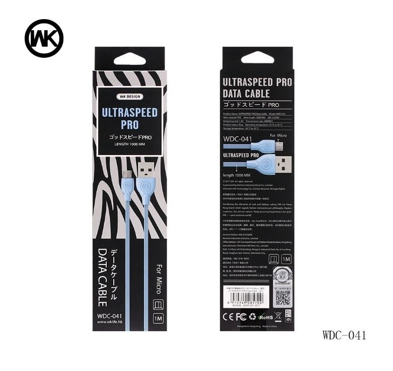 Кабель USB Micro USB 1m WDC-050m WK Ultra Speed синий