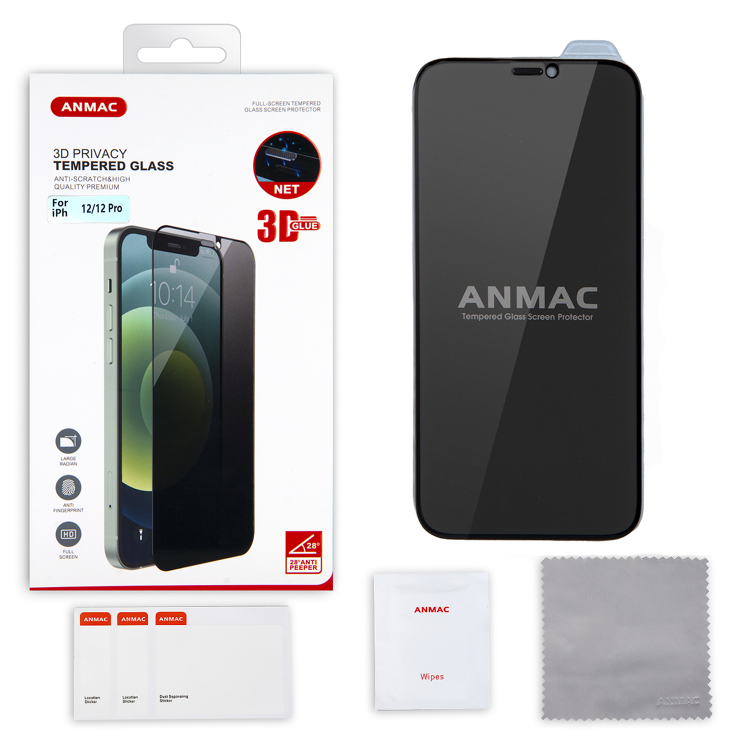 Защитное стекло iPh 12/12 Pro ANMAC 3D Privacy с сеточкой Арт. 1137257