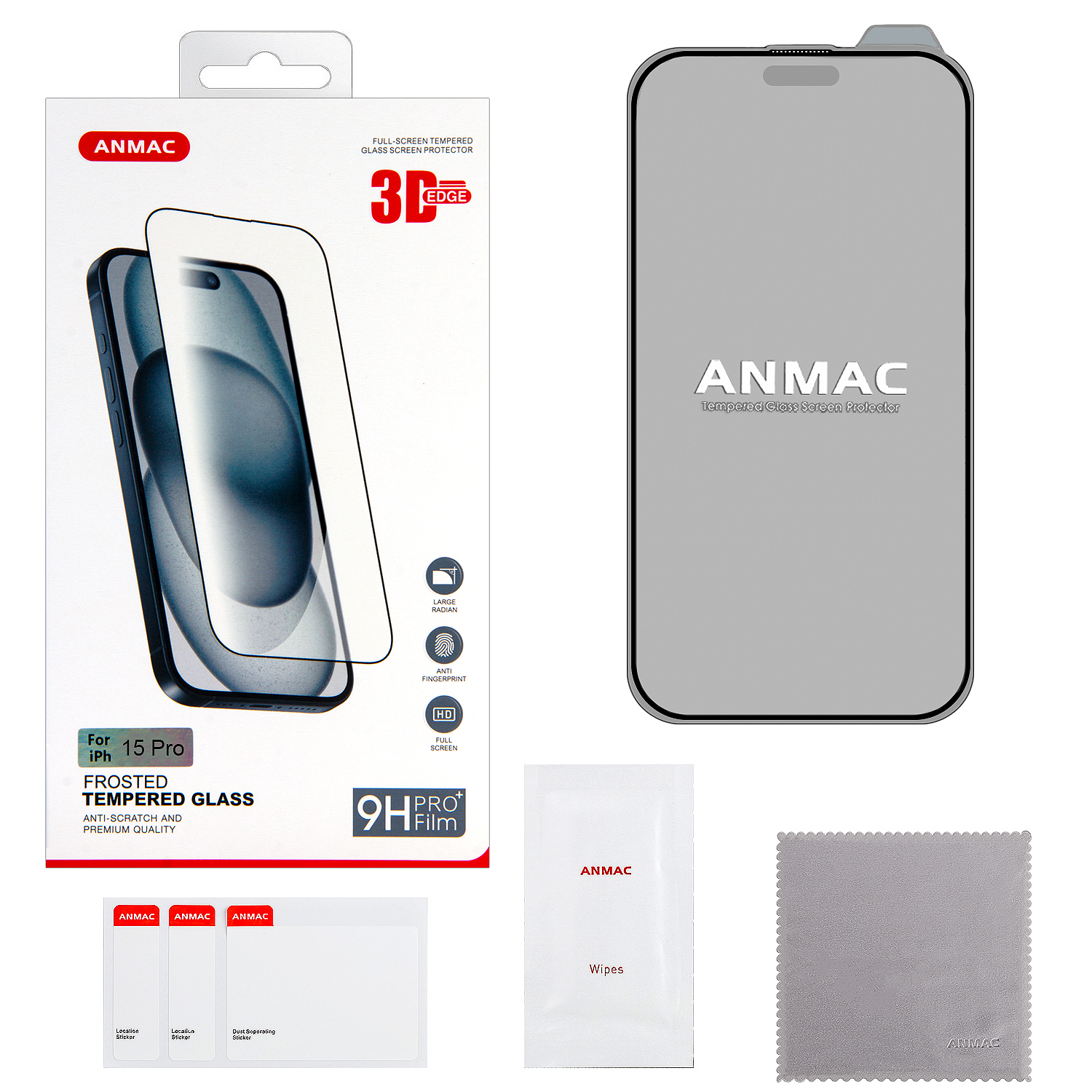 Защитное стекло iPh 15 Pro ANMAC 3D матовое с сеточкой Арт.1137468