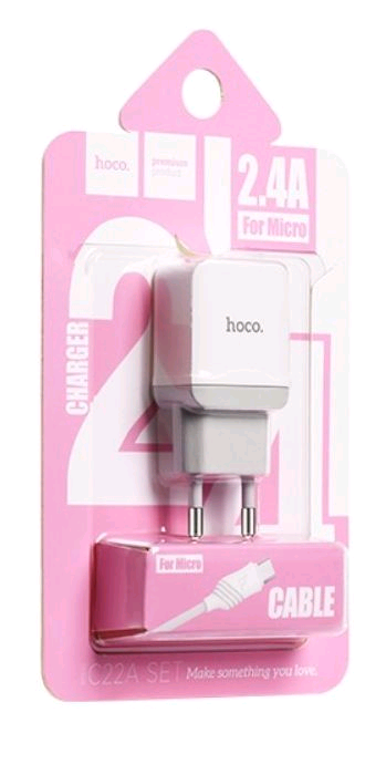 СЗУ C22A Micro USB на 2 USB 2.4A HOCO белое
