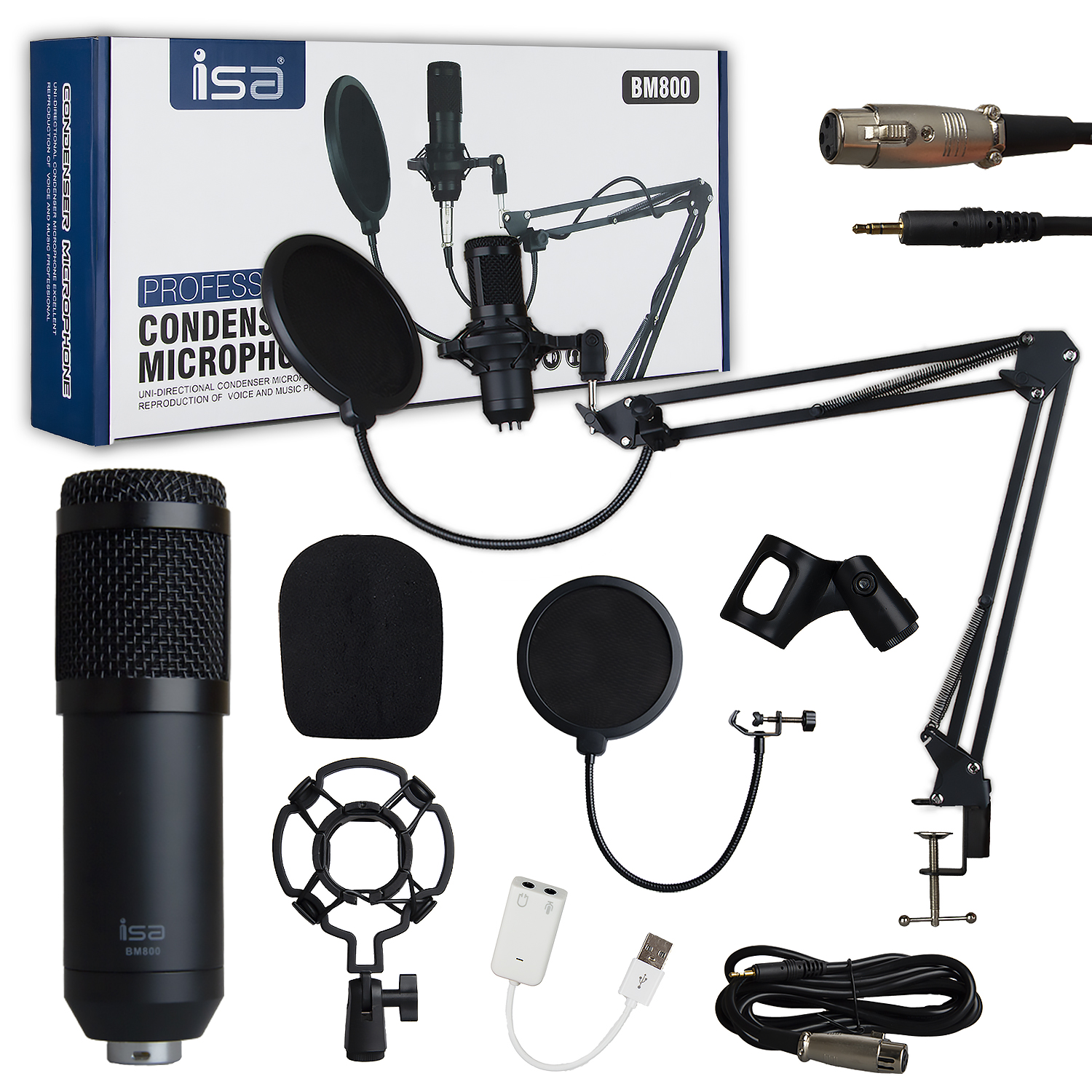 Конденсаторный микрофон Набор studio BM800 ISA черный (15шт/кор)