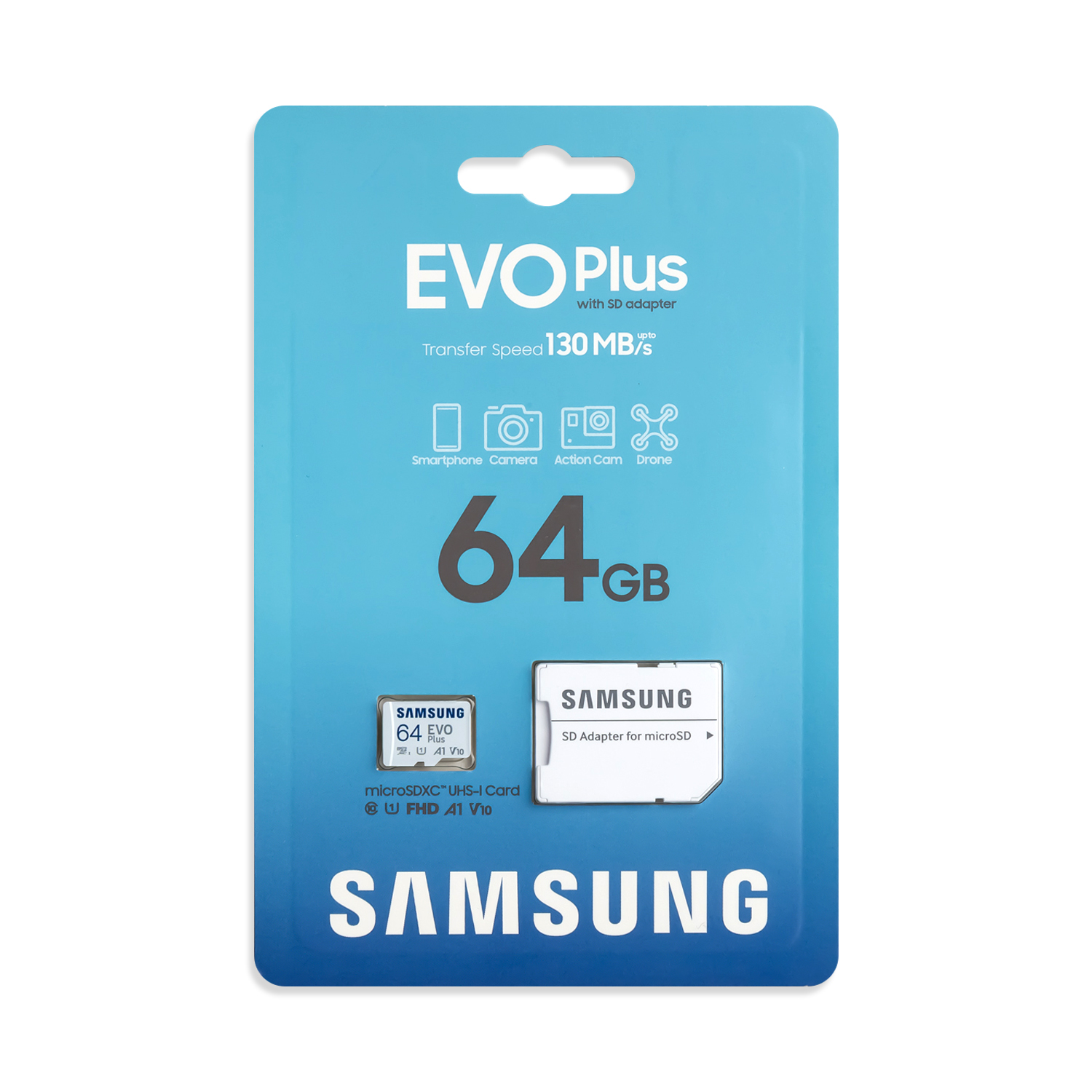 Micro SD 64GB Samsung Class 10 Evo Plus (130 Mb/s) + SD адаптер