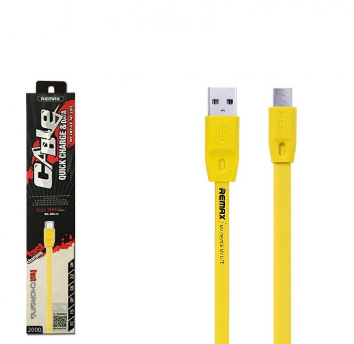 Кабель USB Micro USB 2m RC-001m Full Speed Remax желтый