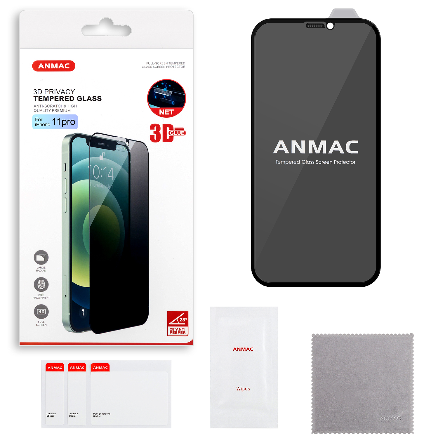 Защитное стекло iPh 11 Pro ANMAC 3D Privacy с сеточкой Арт. 1137251