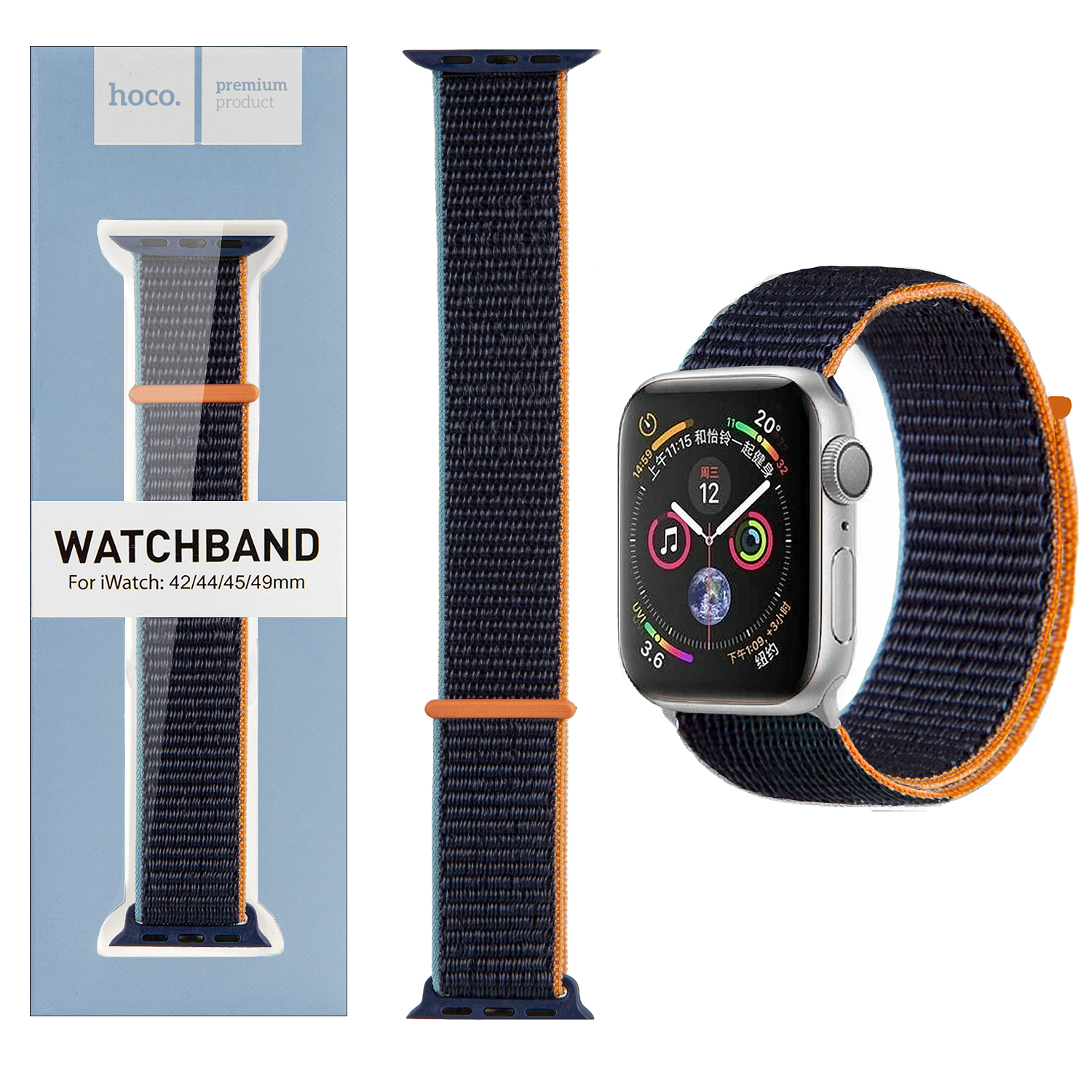 Ремешок для Apl watch 42/44/45mm Watchband WA02 nylon strap dark navy HOCO