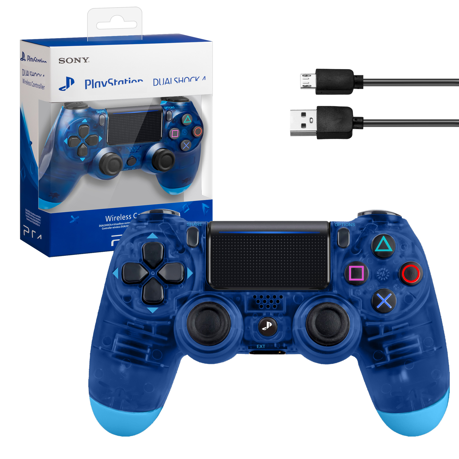 Джойстик PS4 DualShock беспроводной A прозрачный синий (logo)