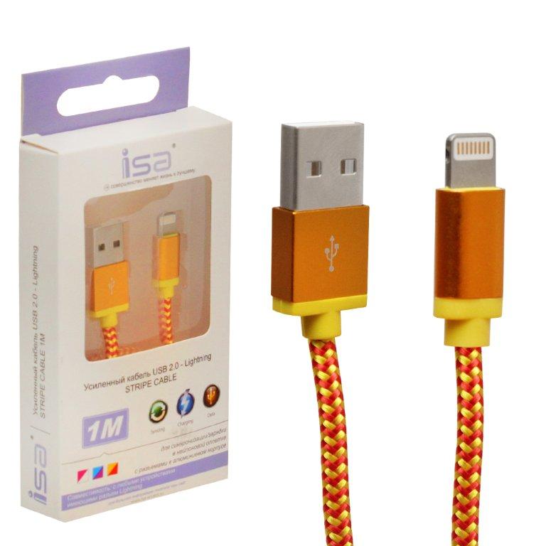 Кабель USB Lightning 1m алюминий/нейлон ISA красно-желтый