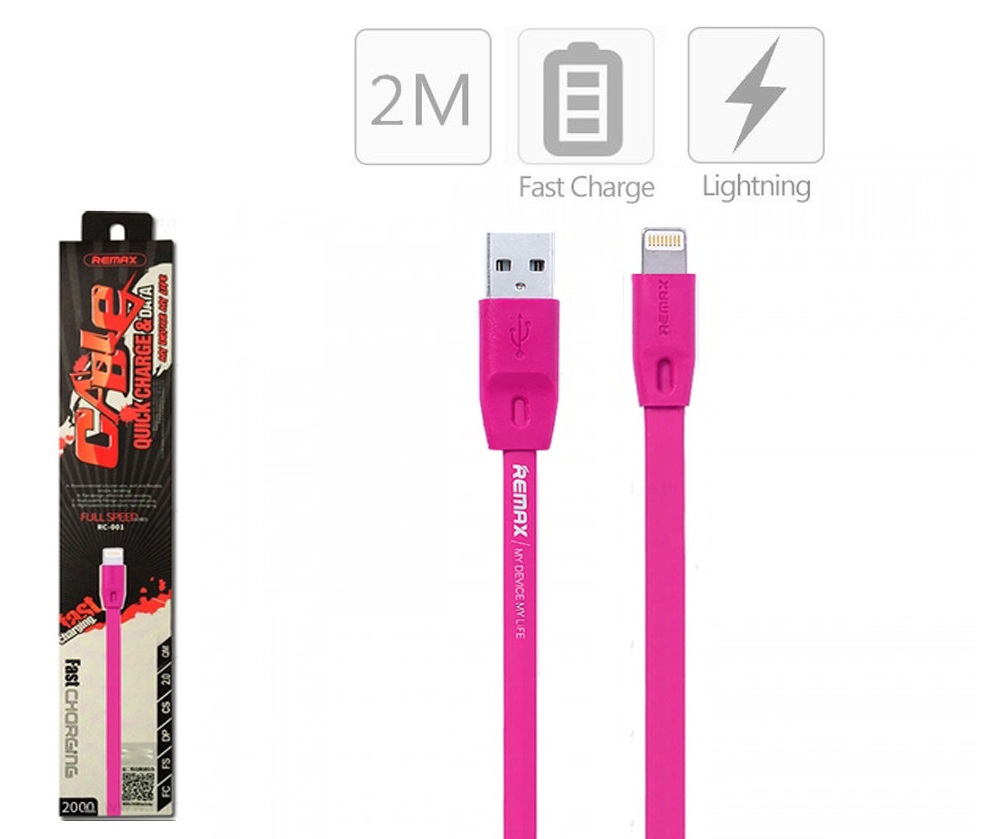 Кабель USB Lightning 2m PC-001i Full Speed Remax розовый 