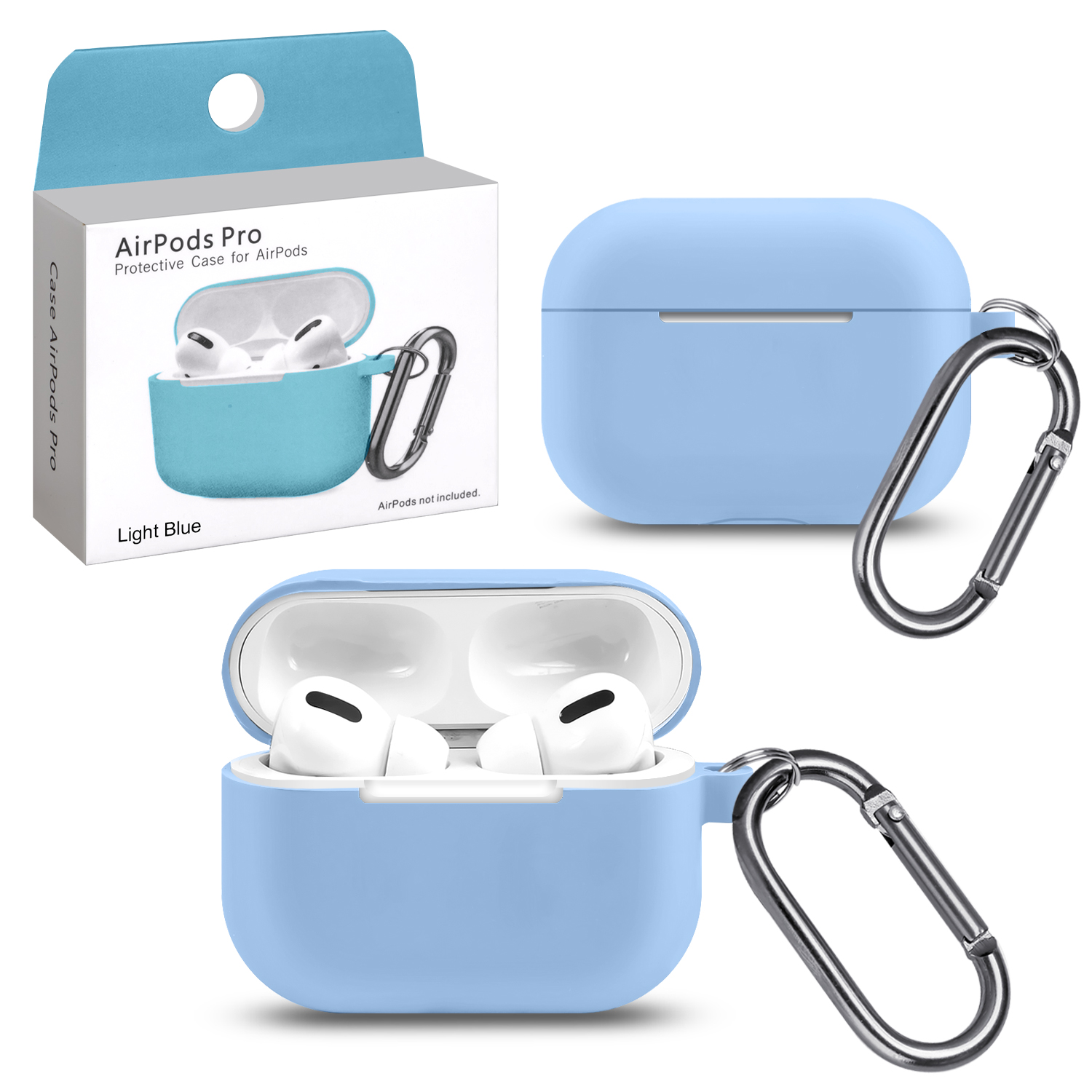 Чехол APods Pro Light blue с карабином #15