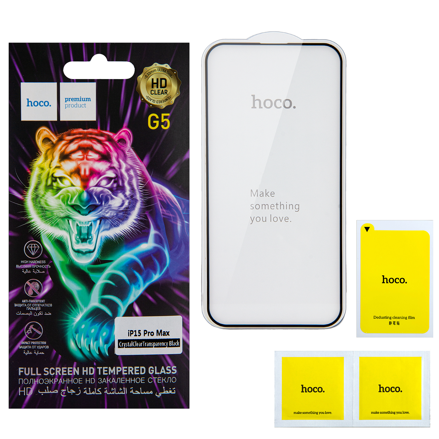 Защитное стекло iPh 15 Pro Max Full Screen G5 black HOCO тонкая рамка