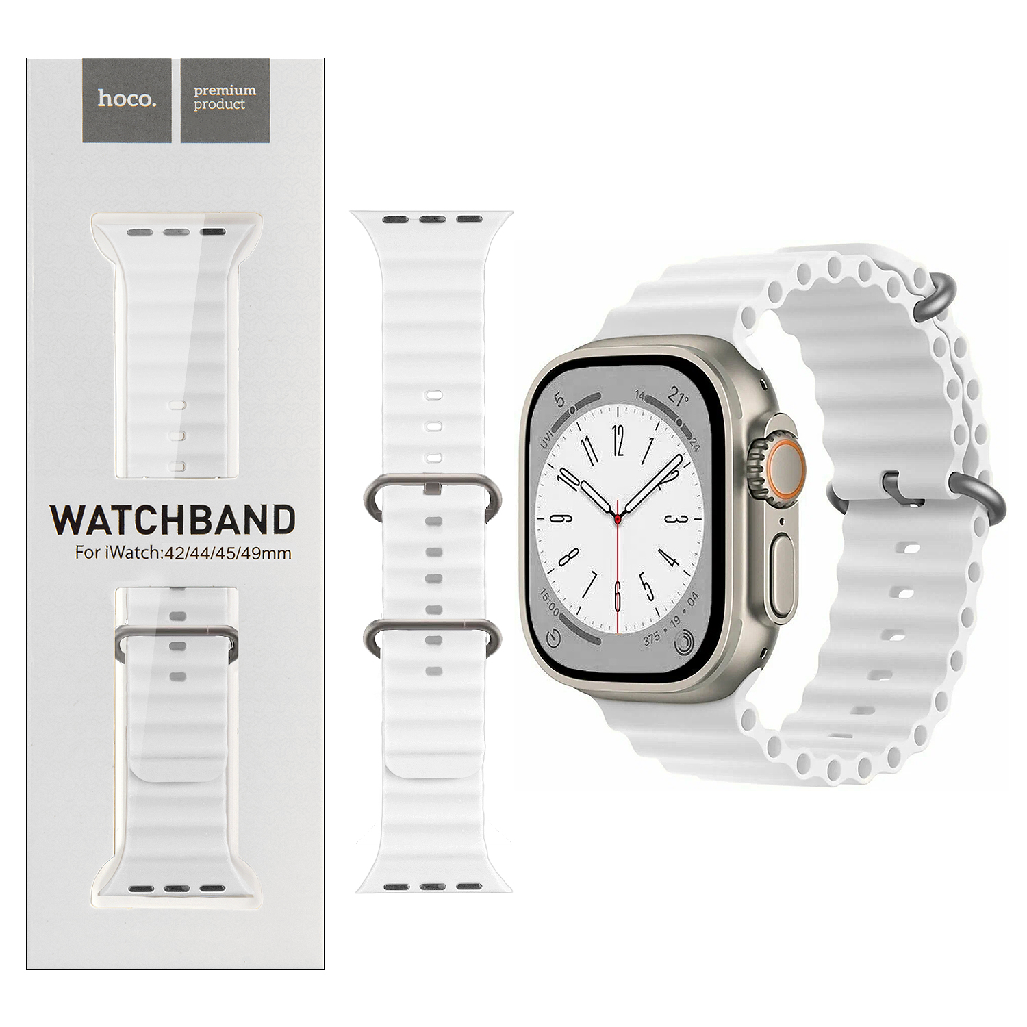 Ремешок для Apl watch 42/44/45mm Watchband WA12 Or. series marine double silicone white HOCO