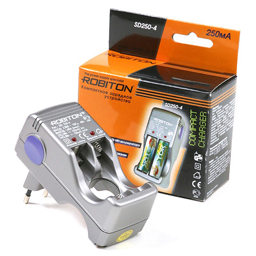 Зарядное устр-во ROBITON SD250-4 для 2/4 аккум. AAA, AA Ni-Cd/Ni-MH, зарядный ток 250mA