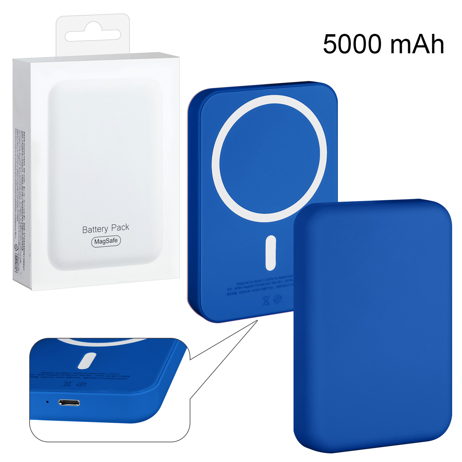 Беспроводное зарядное устройство Magsafe магнитное 5W 5000mAh (no logo) темно-синий