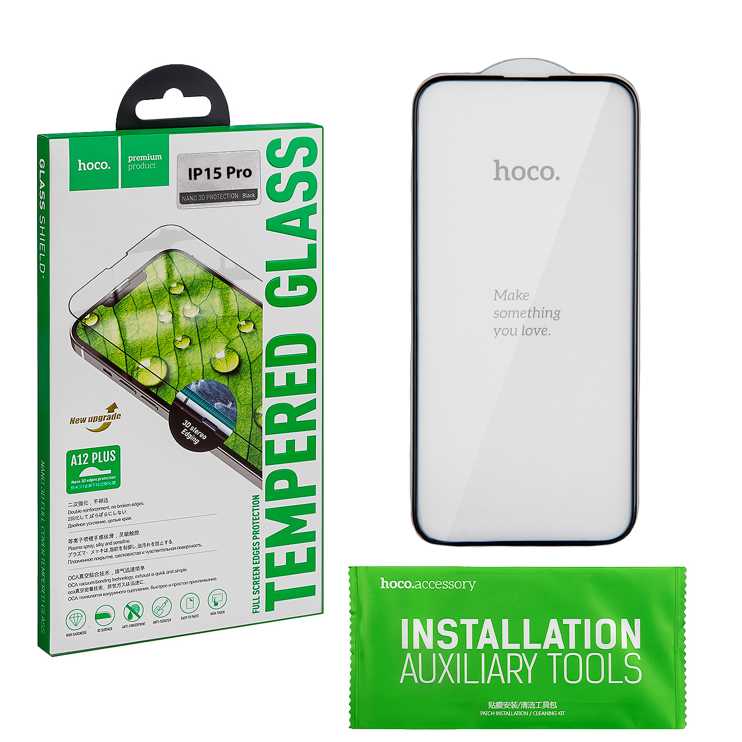 Защитное стекло iPh 15 Pro Nano 3D Protection A12 PLUS HOCO черное