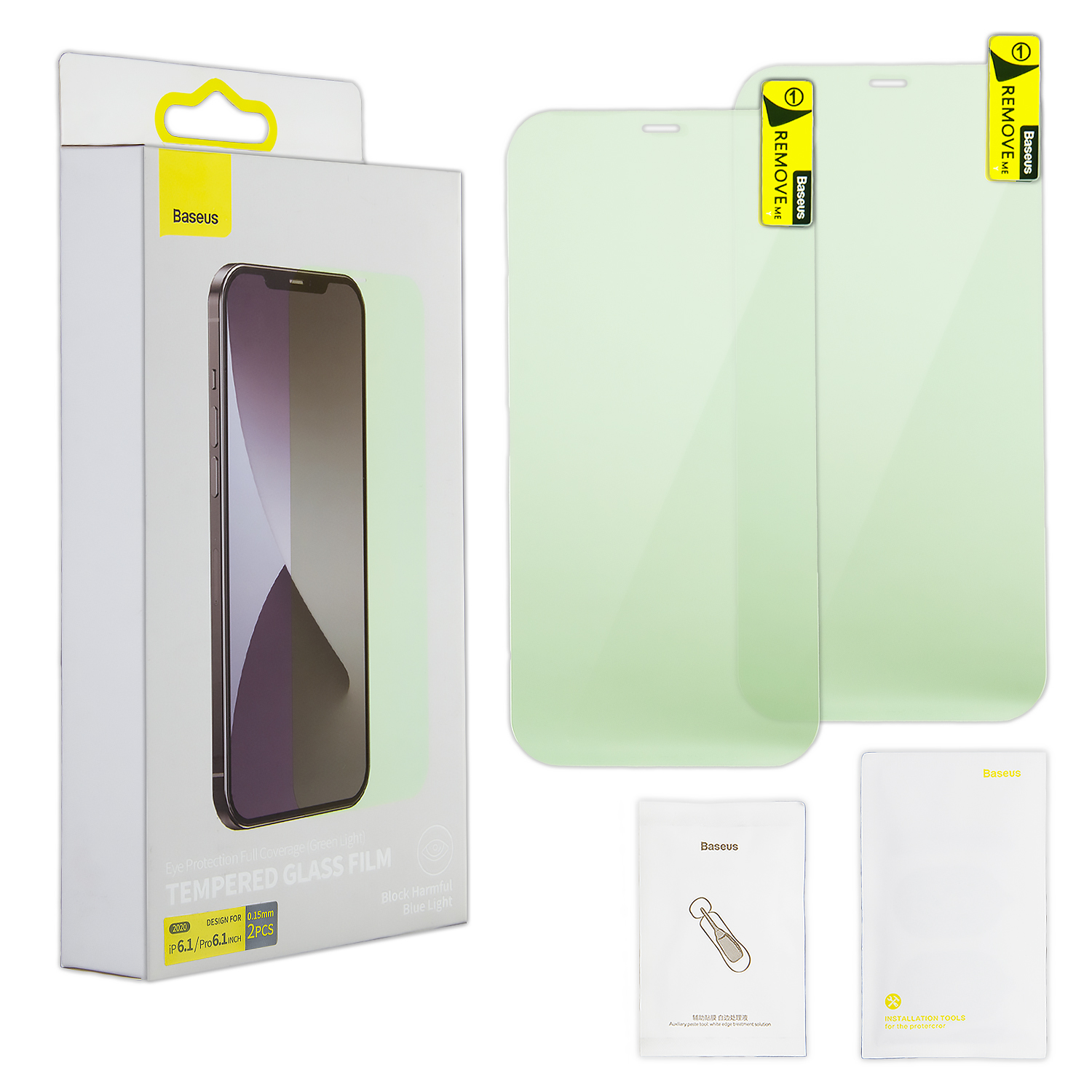 Защитное стекло IPH 12/12 Pro (6.1) Baseus Block Harmful Green Light Glass 0.15mm 2 шт