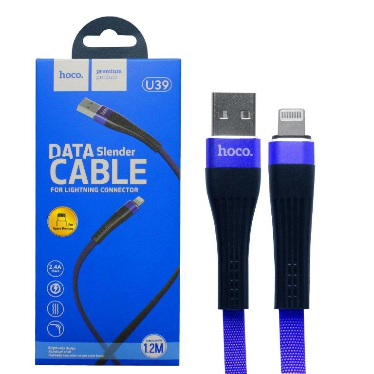Кабель USB Lightning U39 1.2m HOCO черный с синим